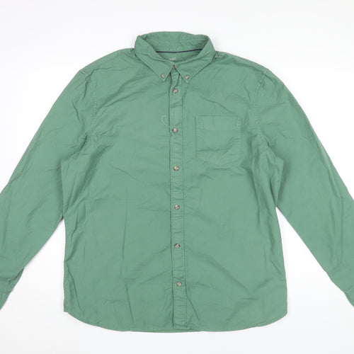 Marks and Spencer Men's Green Long Sleeve Cotton Button-Up Shirt L 41"-43"