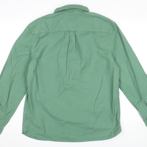 Marks and Spencer Men's Green Long Sleeve Cotton Button-Up Shirt L 41"-43"