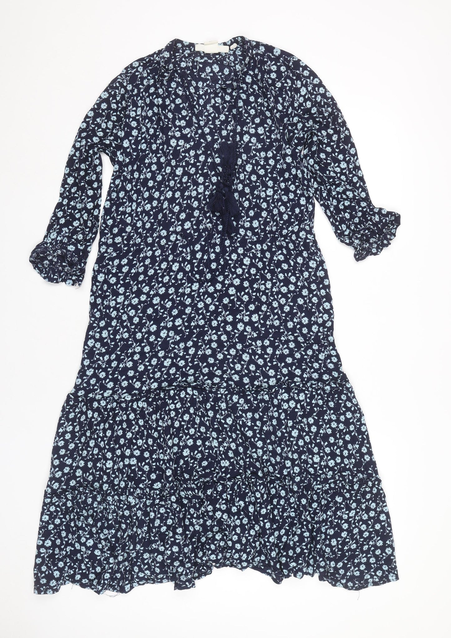 H&M Women’s Blue Floral Midi Maxi Dress Size 8 Boho Viscose
