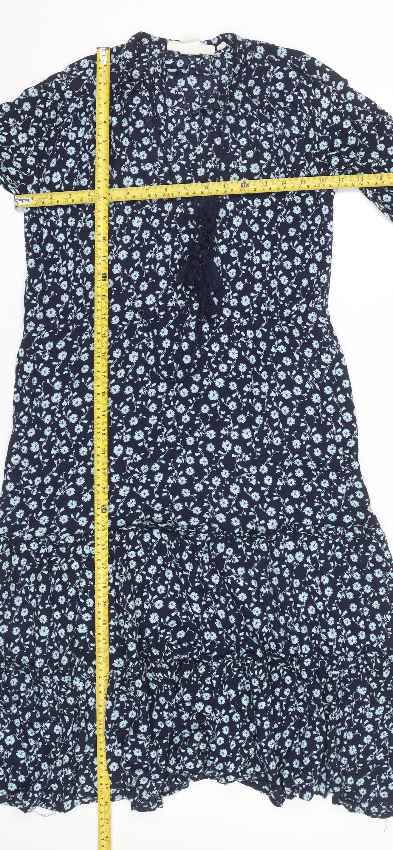 H&M Women’s Blue Floral Midi Maxi Dress Size 8 Boho Viscose