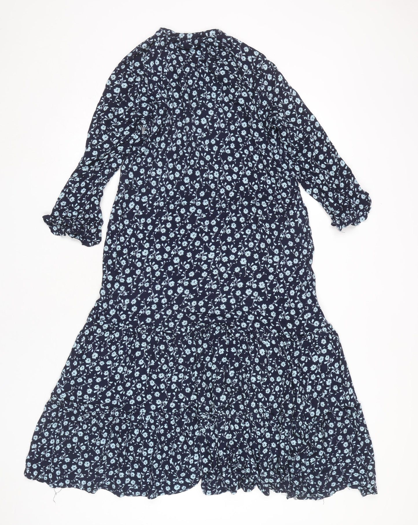 H&M Women’s Blue Floral Midi Maxi Dress Size 8 Boho Viscose