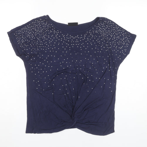 Wallis Women Blue Rhinestone Embellished T-Shirt Size 14