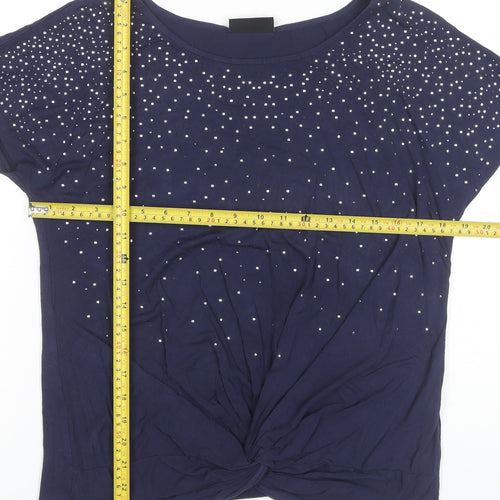 Wallis Women Blue Rhinestone Embellished T-Shirt Size 14