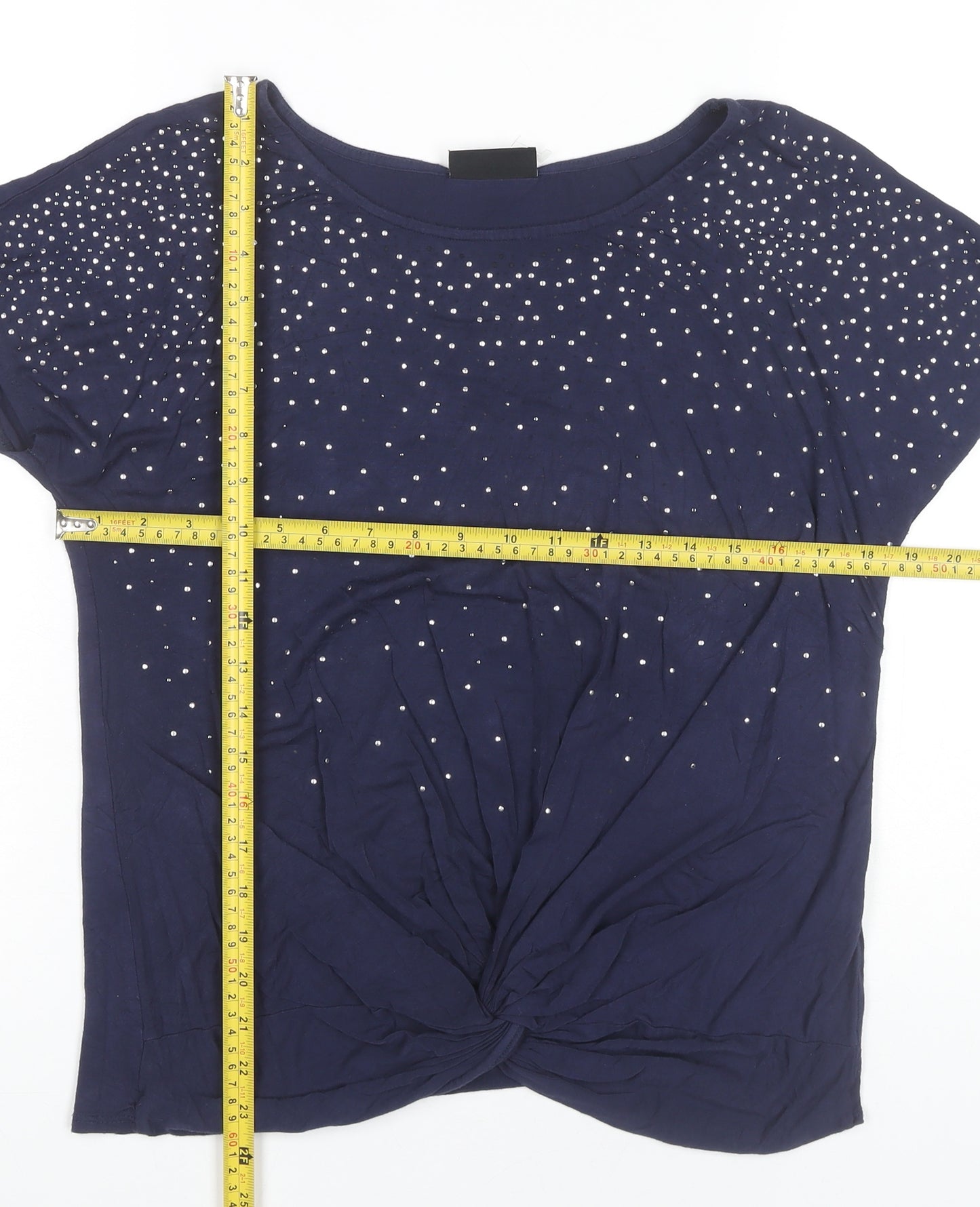 Wallis Women Blue Rhinestone Embellished T-Shirt Size 14