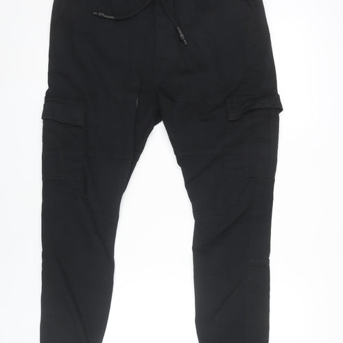 Denim Co. Men's Black Cargo Joggers 2XL Elastic Waist Tapered