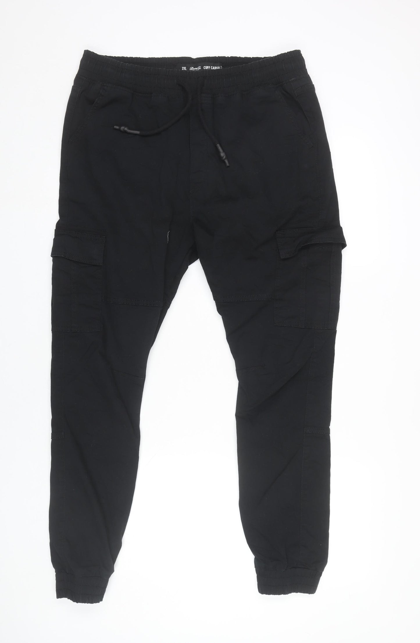 Denim Co. Men's Black Cargo Joggers 2XL Elastic Waist Tapered