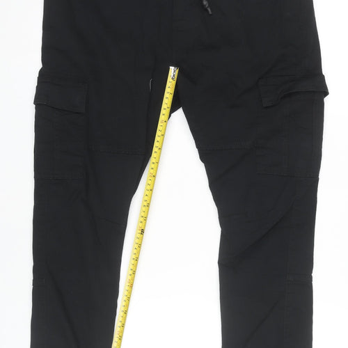 Denim Co. Men's Black Cargo Joggers 2XL Elastic Waist Tapered