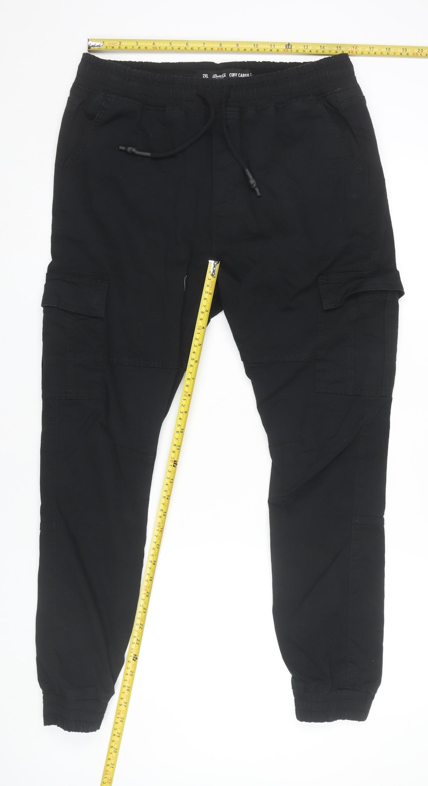 Denim Co. Men's Black Cargo Joggers 2XL Elastic Waist Tapered