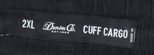 Denim Co. Men's Black Cargo Joggers 2XL Elastic Waist Tapered