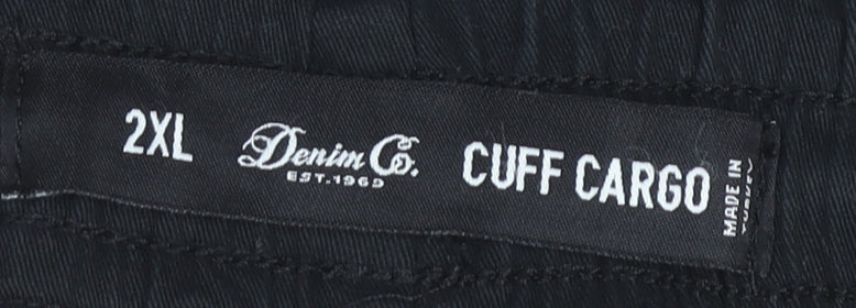 Denim Co. Men's Black Cargo Joggers 2XL Elastic Waist Tapered