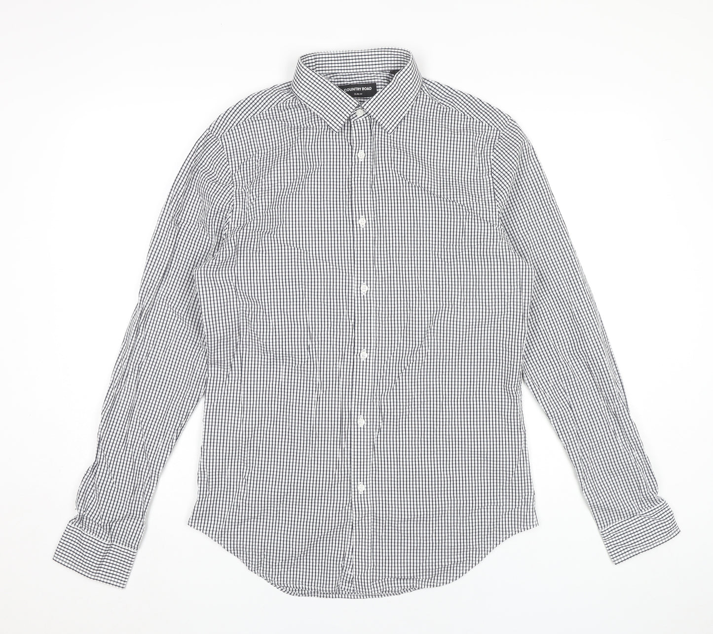 Country Road Men's Black Check Slim Fit Cotton Dress Shirt M