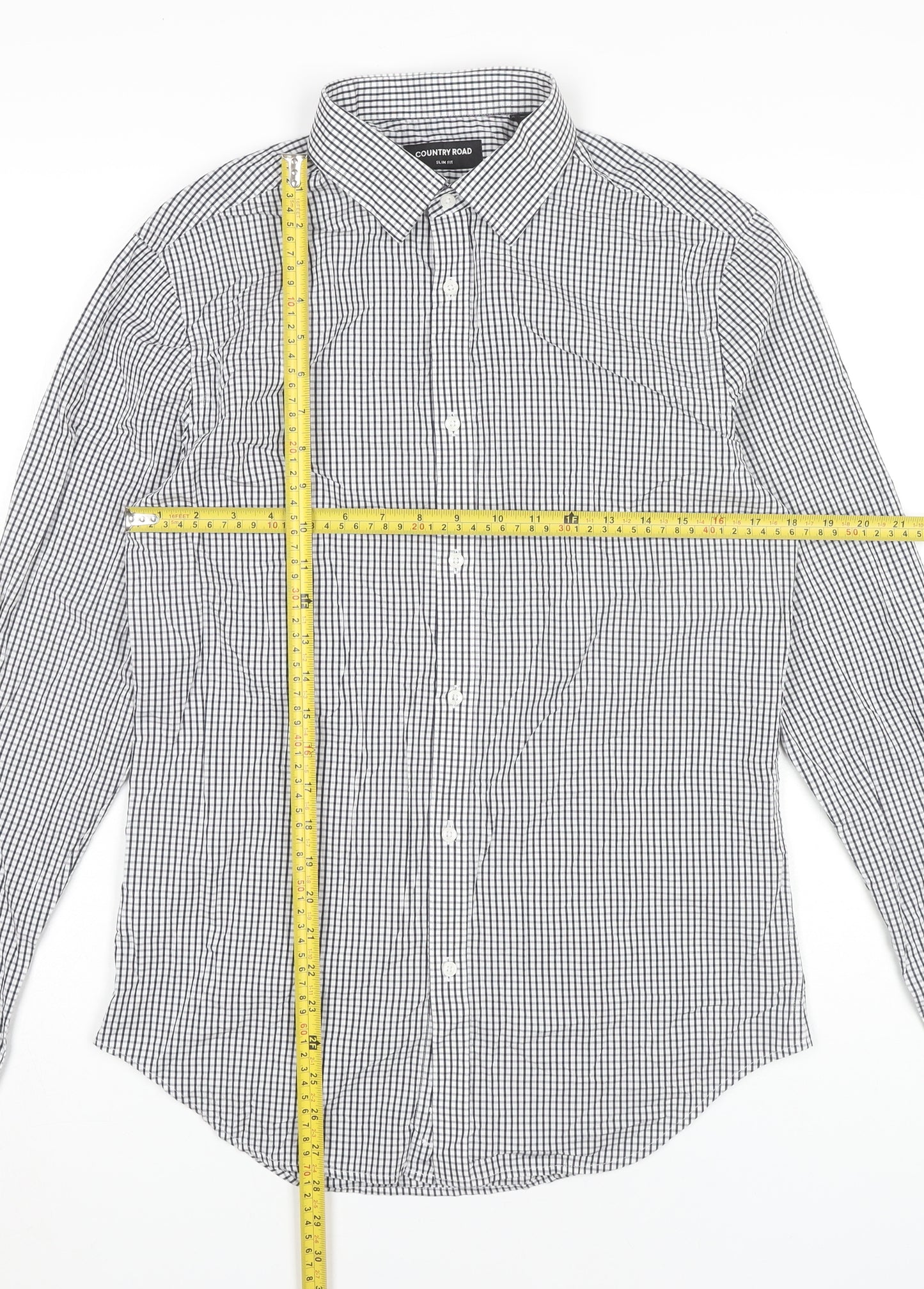 Country Road Men's Black Check Slim Fit Cotton Dress Shirt M