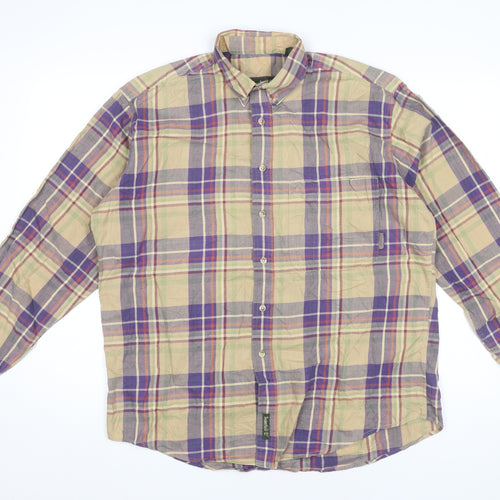 Timberland Mens Small Beige Purple Plaid Button-Up Shirt