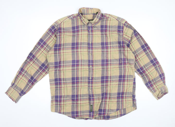 Timberland Mens Small Beige Purple Plaid Button-Up Shirt