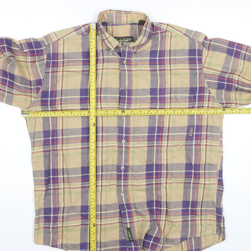 Timberland Mens Small Beige Purple Plaid Button-Up Shirt