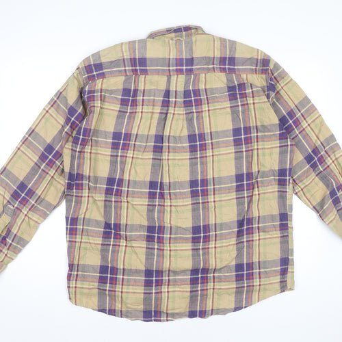 Timberland Mens Small Beige Purple Plaid Button-Up Shirt