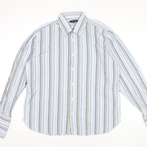 Next Men’s Blue Striped Cotton Dress Shirt XL Long Sleeve