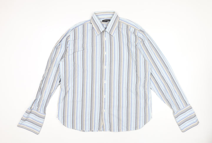 Next Men’s Blue Striped Cotton Dress Shirt XL Long Sleeve