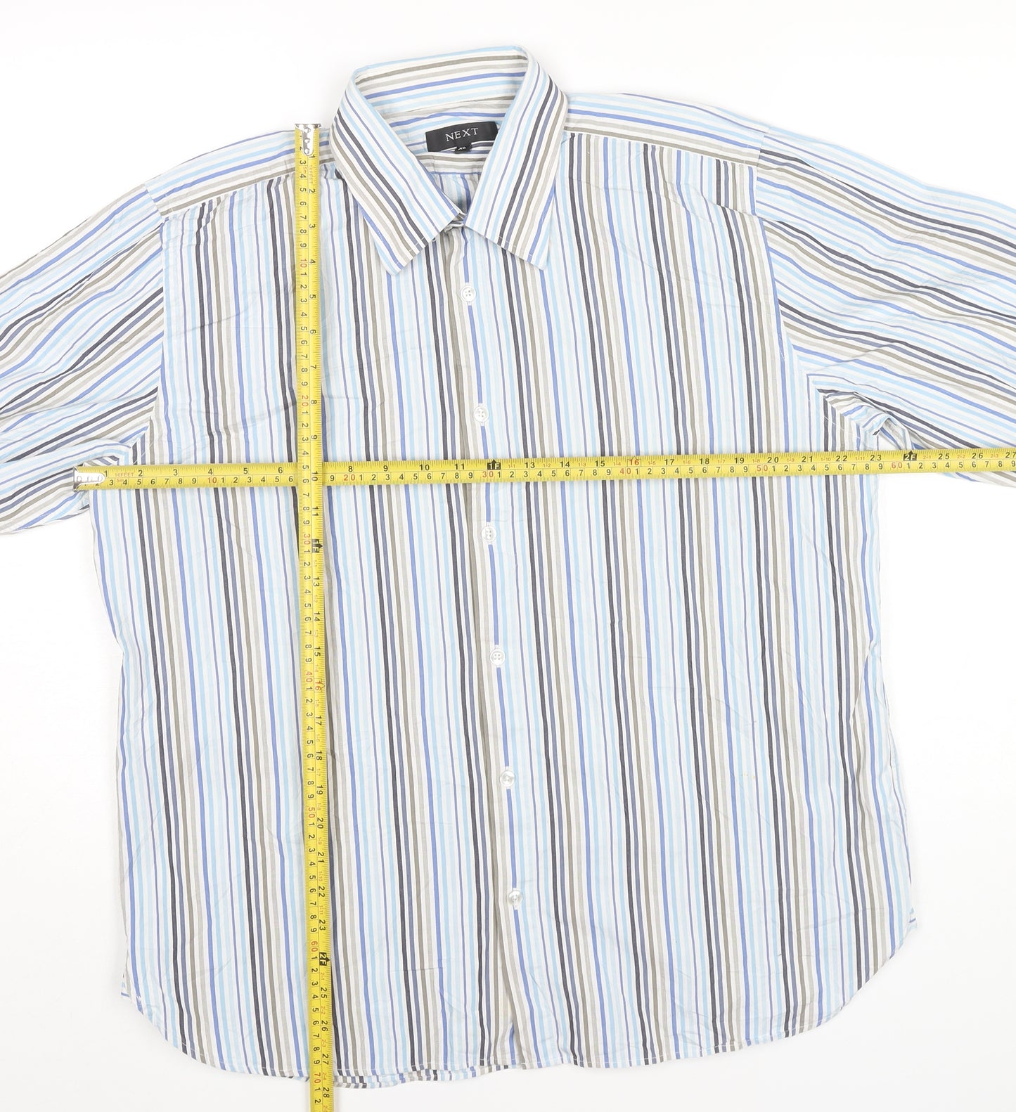 Next Men’s Blue Striped Cotton Dress Shirt XL Long Sleeve