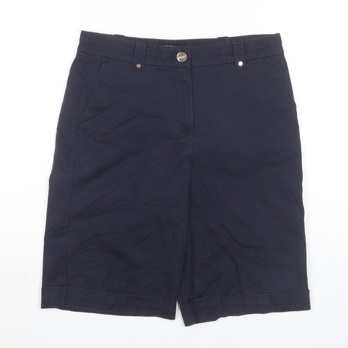 Marks and Spencer Women's Blue Size 12 Chino Shorts Cotton Blend
