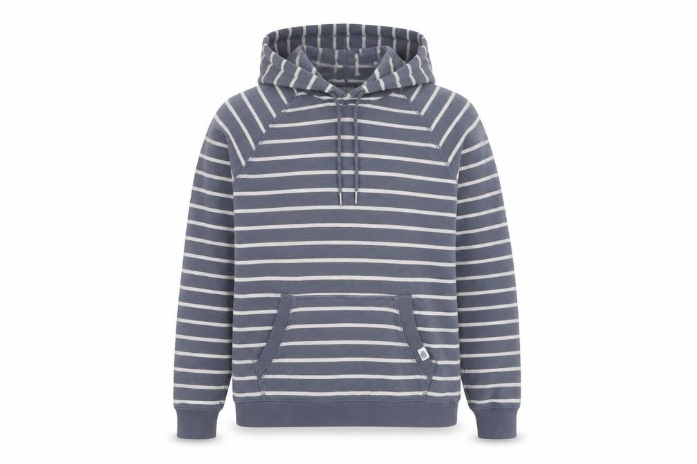 Front view of TOG24 women’s grey stripe hoodie, size UK 8, cotton blend pullover