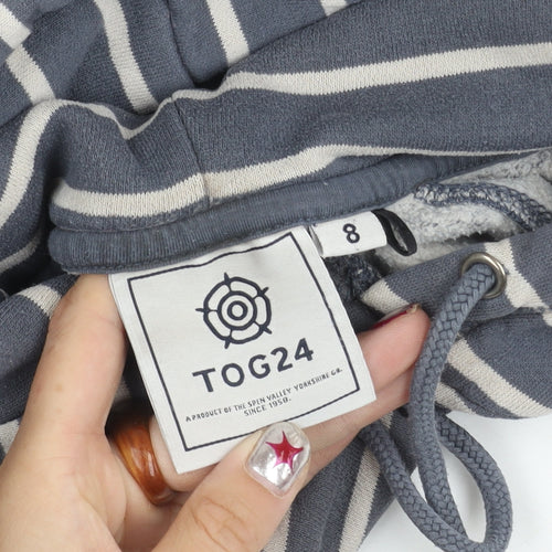 TOG24 Womens Grey Stripe Hoodie Size 8 Cotton Blend Pullover