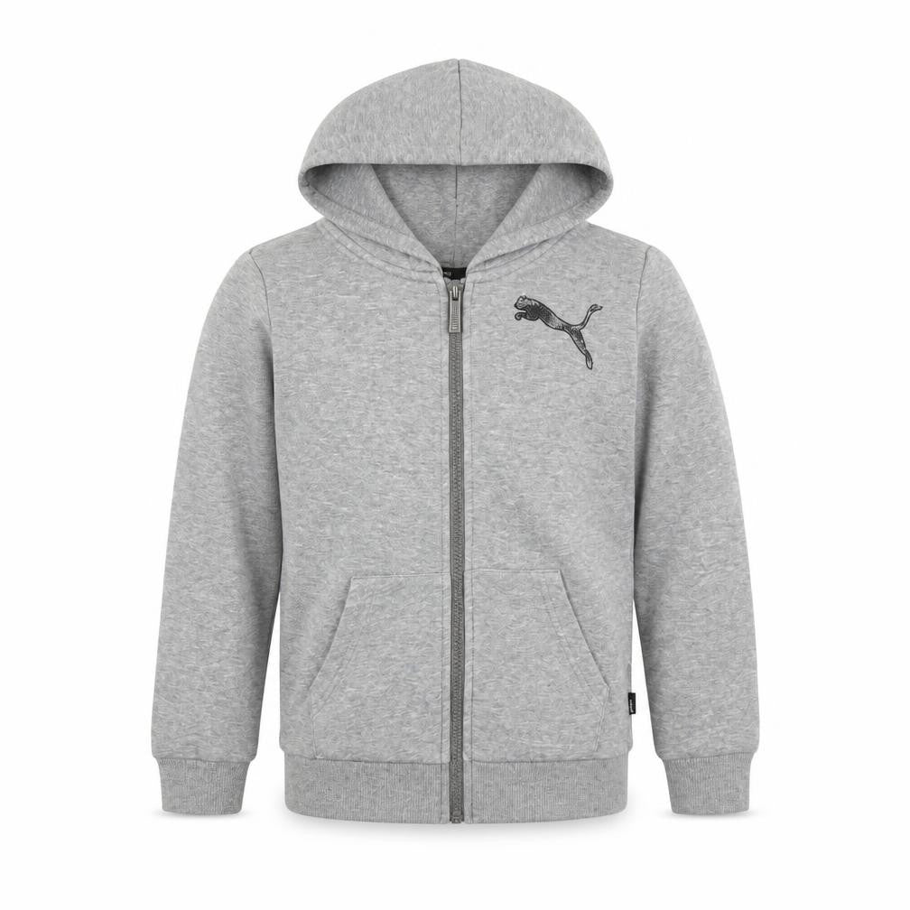 Front view of Puma boys’ grey 9-10 years zip hoodie jacket cotton blend