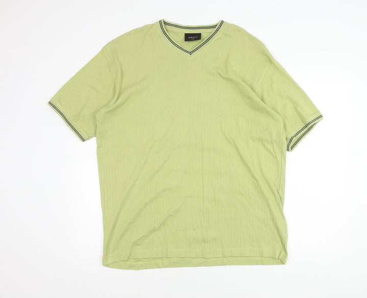 Next Unisex Adults Green Cotton V-Neck Short Sleeve T-Shirt L