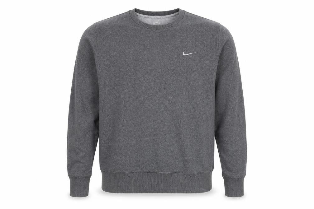 Front view of Nike men’s grey medium pullover sweatshirt crew neck sportswear