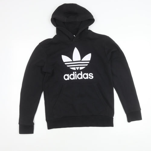 Adidas Boys Black Pullover Hoodie 12-13Y Logo Fleece Sweatshirt