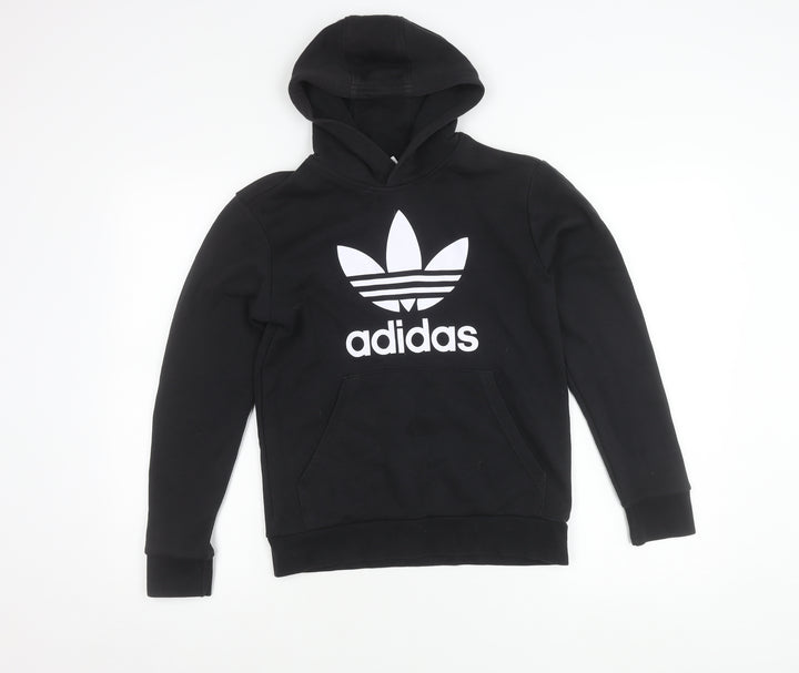Adidas Boys Black Pullover Hoodie 12-13Y Logo Fleece Sweatshirt