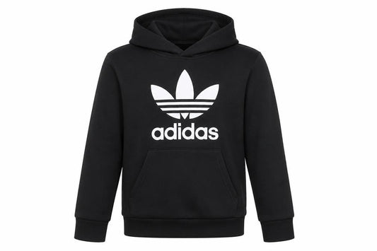 Front view of Adidas boys’ black pullover hoodie 12-13y logo fleece sweatshirt