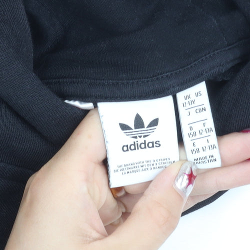 Adidas Boys Black Pullover Hoodie 12-13Y Logo Fleece Sweatshirt