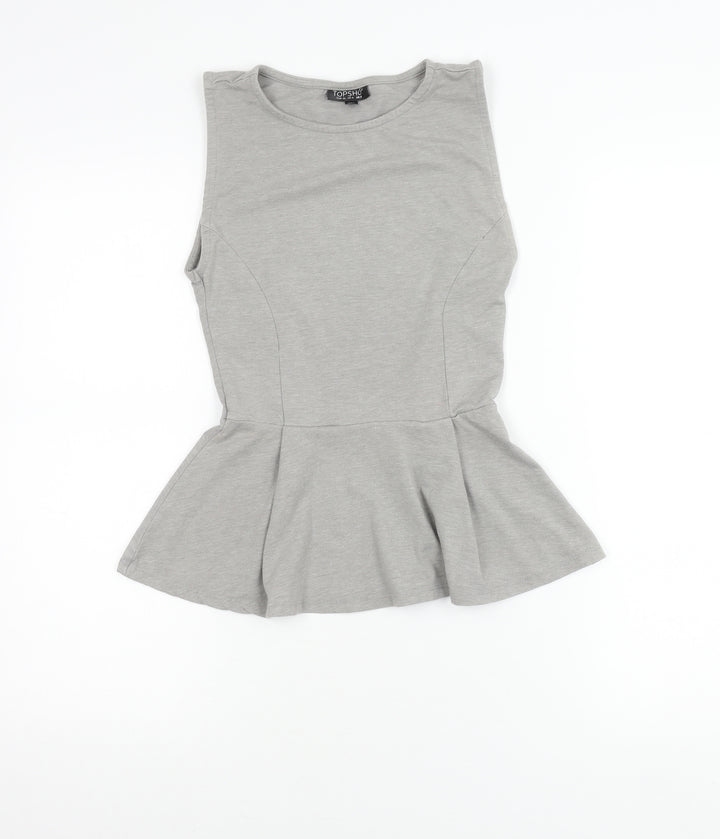 Topshop Women’s Grey Sleeveless Peplum Tunic Blouse UK 8