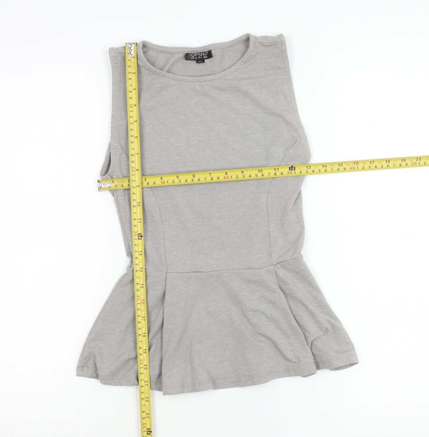 Topshop Women’s Grey Sleeveless Peplum Tunic Blouse UK 8