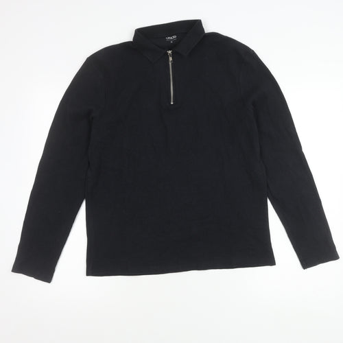ASOS Men’s Black Long Sleeve Polo Shirt Size M 1/4 Zip Cotton
