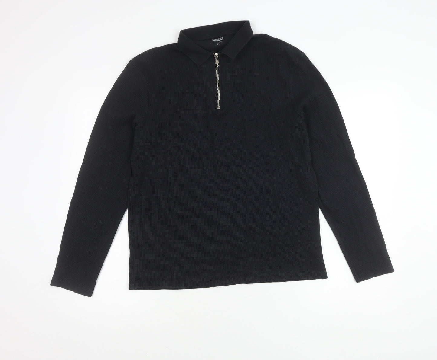 ASOS Men’s Black Long Sleeve Polo Shirt Size M 1/4 Zip Cotton