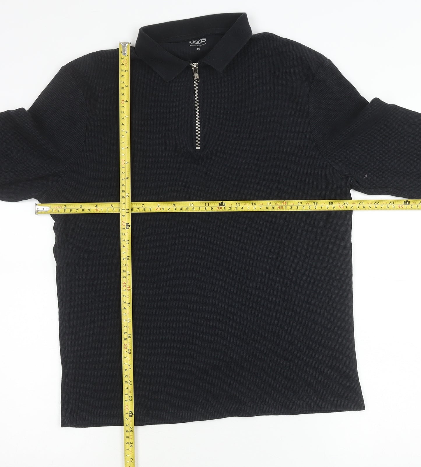 ASOS Men’s Black Long Sleeve Polo Shirt Size M 1/4 Zip Cotton
