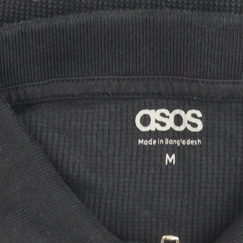 ASOS Men’s Black Long Sleeve Polo Shirt Size M 1/4 Zip Cotton