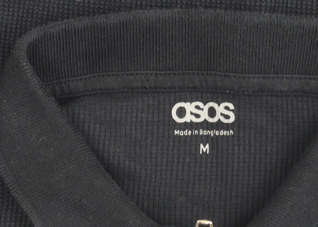 ASOS Men’s Black Long Sleeve Polo Shirt Size M 1/4 Zip Cotton