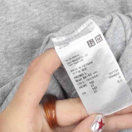 Uniqlo Girls Grey L Basic Crew Neck Short Sleeve Cotton T-Shirt