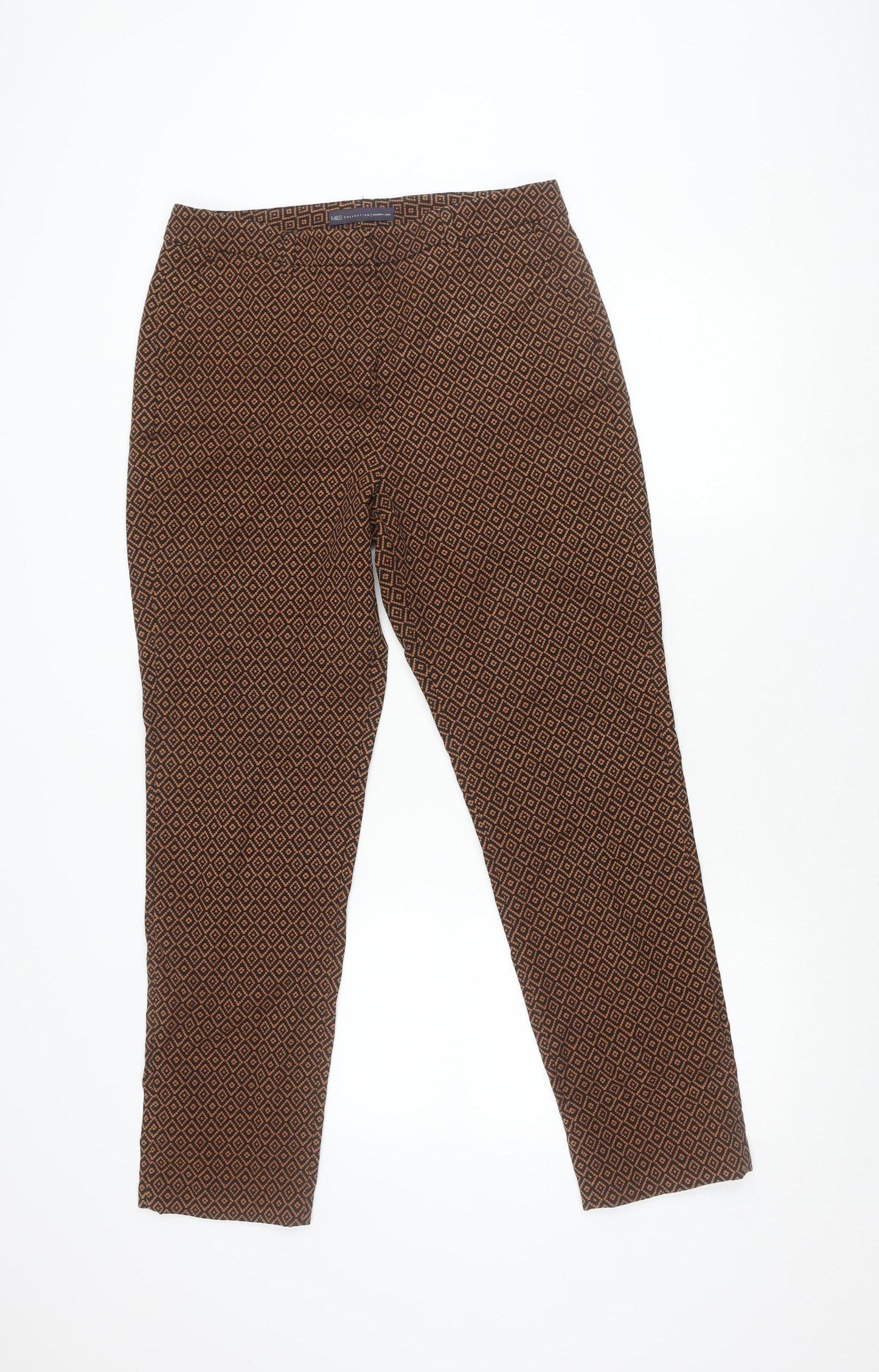 Marks and Spencer Womens Brown Black Slim Trousers Geometric Print