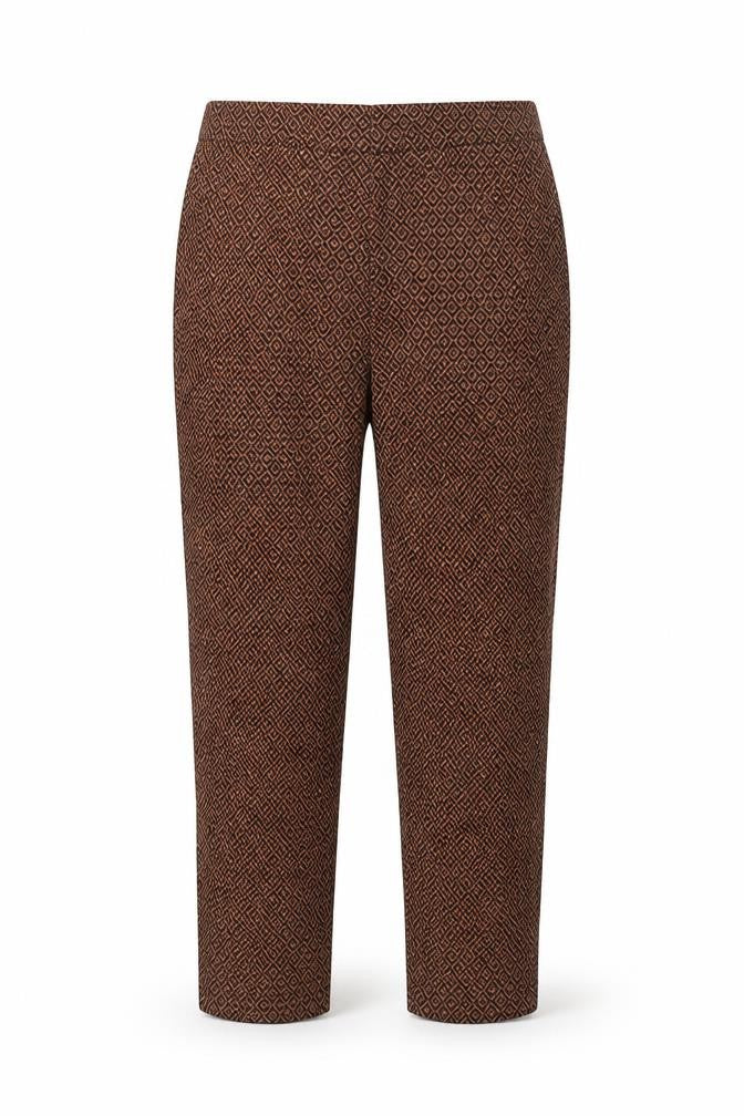 Front view of Marks & Spencer women’s brown black slim trousers geometric print