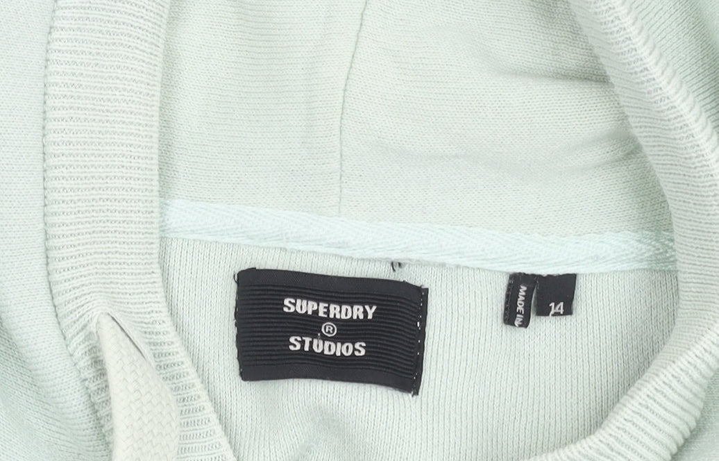 Superdry Women Green Size 14 Hooded Zip Jacket Cotton Blend