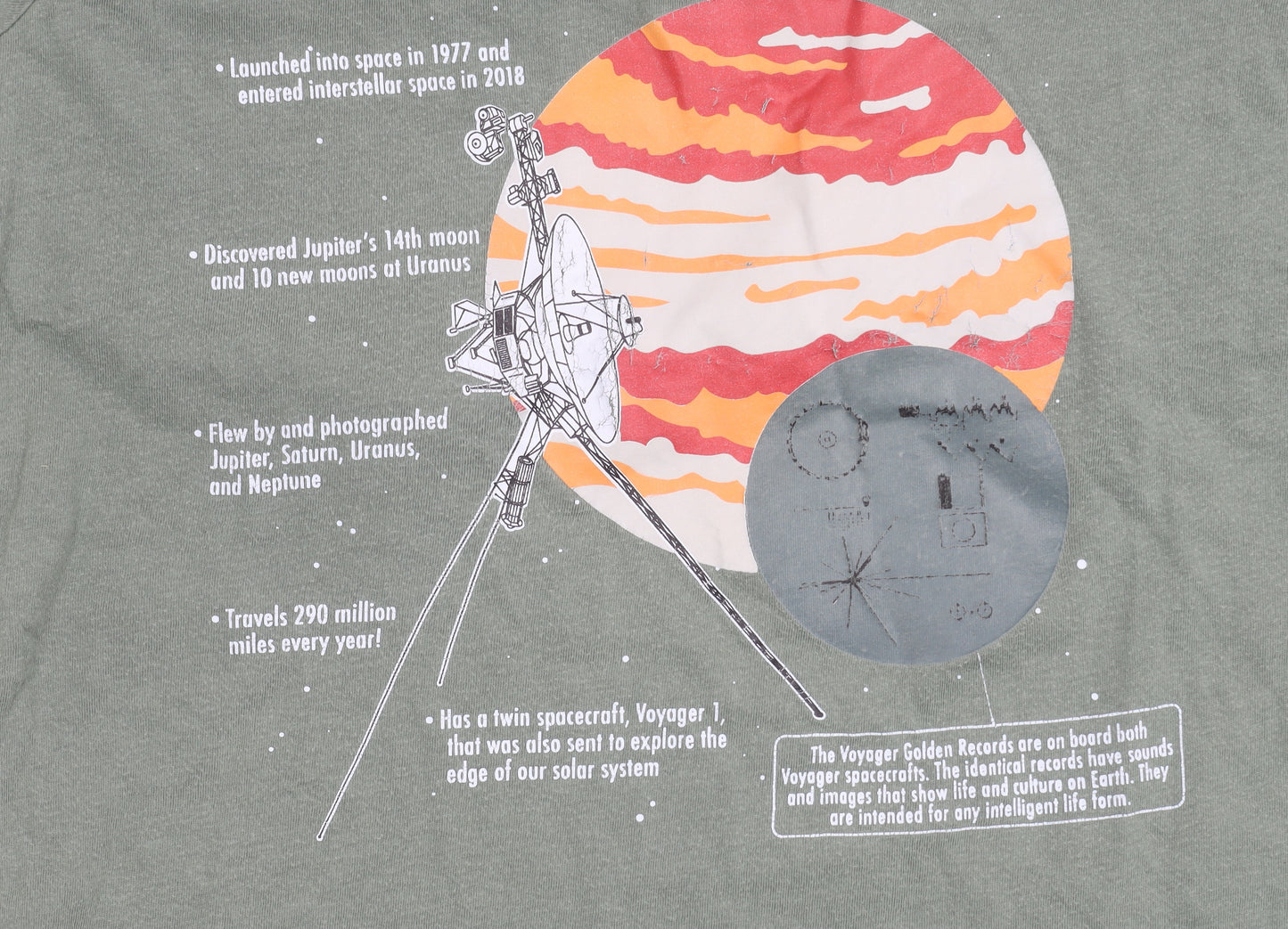 Lands' End Boys Green Voyager 2 Space Graphic T-Shirt Size 14-16 Years