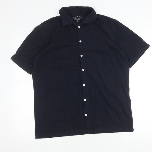 boohooMAN Men's Blue L Short Sleeve Button-Up Cotton Shirt