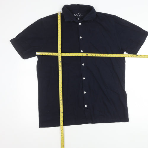 boohooMAN Men's Blue L Short Sleeve Button-Up Cotton Shirt