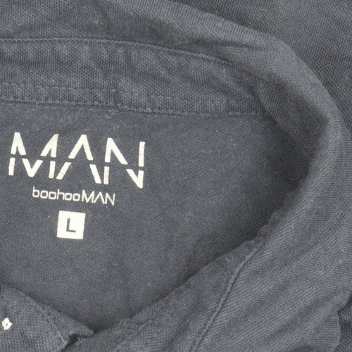 boohooMAN Men's Blue L Short Sleeve Button-Up Cotton Shirt