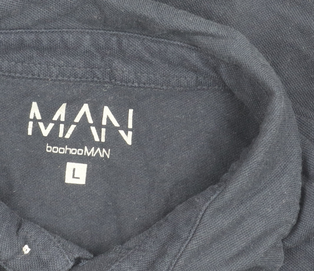 boohooMAN Men's Blue L Short Sleeve Button-Up Cotton Shirt