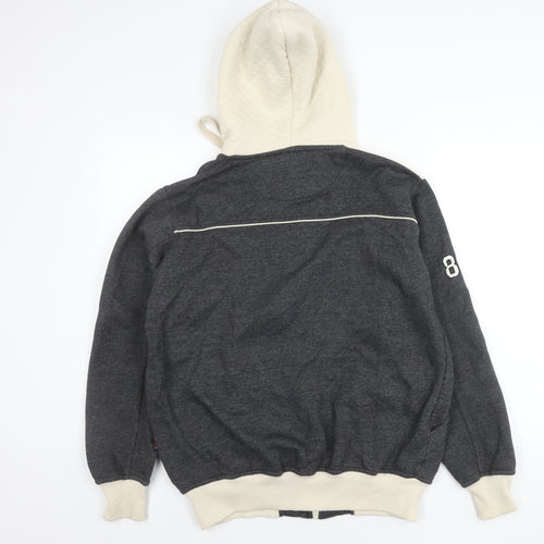 HLYEQPT. Men’s Grey White Varsity Hooded Jacket Size L Cotton Blend